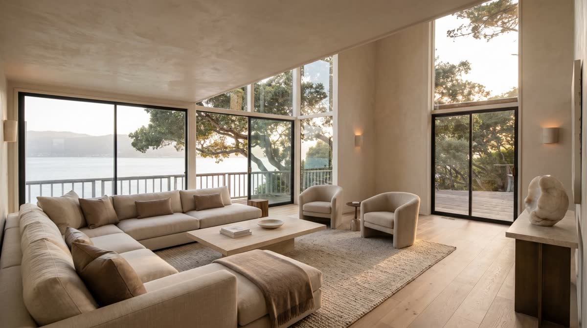 The living room finished in the Warm Minimalist scheme
